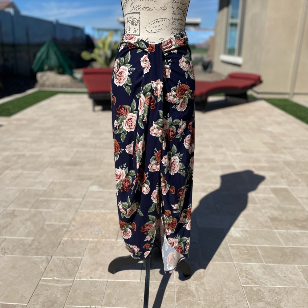 Objex Floral Ruched Midi Skirt size L